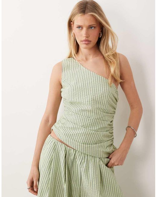 ASOS Green Seersucker Ruched Asymmetric Top