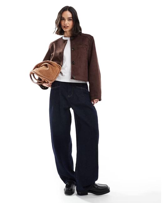 ASOS Blue Collarless Faux Suede Jacket