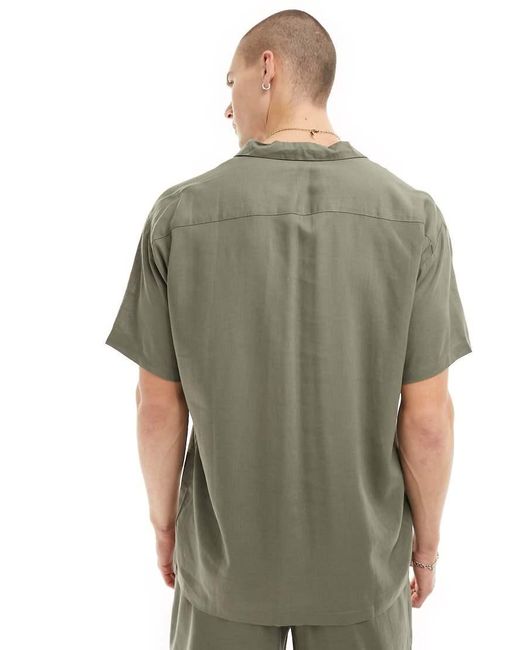South Beach Green Short Sleeve Linen Blend Beach Shirt for men