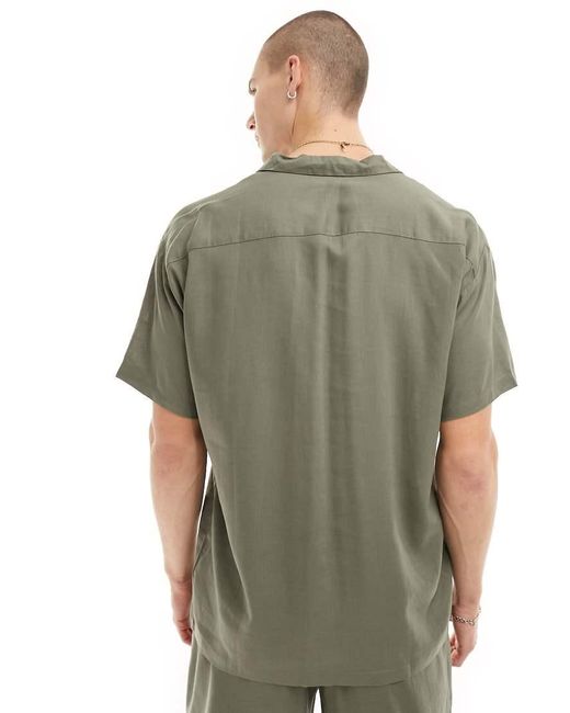 South Beach Strandoverhemd Van Linnenmix Met Korte Mouwen in het Green voor heren