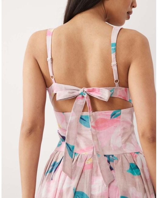 Bardot Pink Cartia Cotton Milkmaid Corset Detail Tie Back Maxi Dress