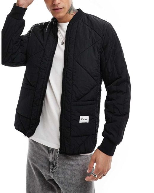 Parlez Black Quilted Bomber Jacket for men