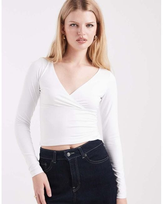 Hollister White Long Sleeve Seamless Wrap Top