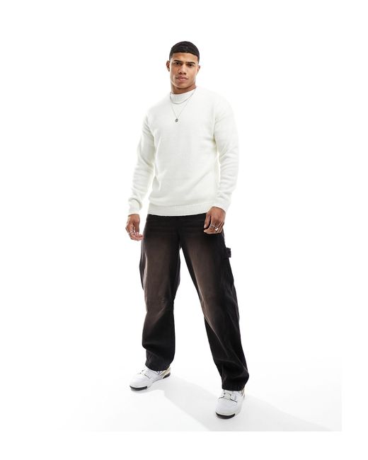 Only & Sons White Oversized Drop Shoulder Knit Jumper for men