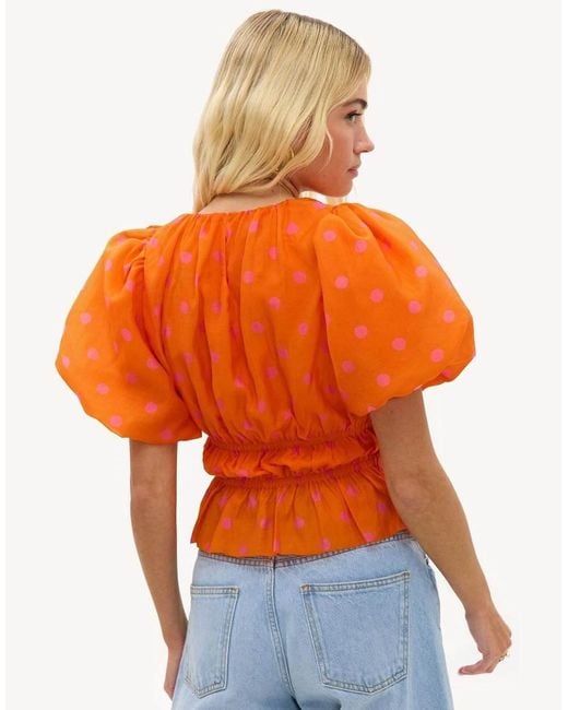 Loavies Orange Vivid Love Polka Dot Top