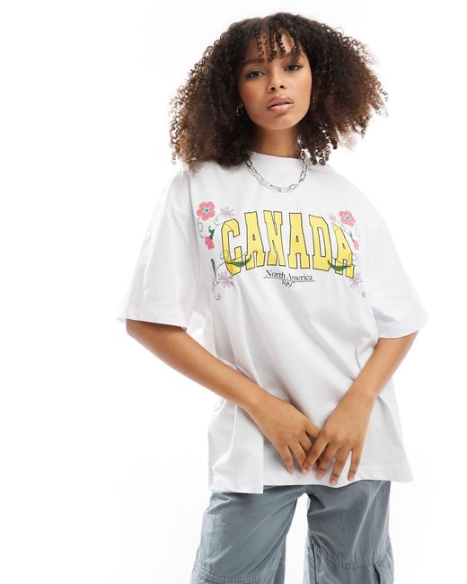 ASOS White Oversized T-shirt With Embroidered Canada Floral Graphic