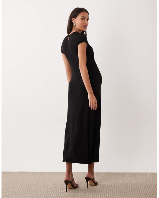 ASOS Black Asos Design Maternity Ruched Front Midi Tea Dress