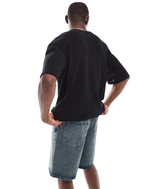 Pull&Bear Gebreid T-Shirt Met Knoopsluiting in het Blue voor heren