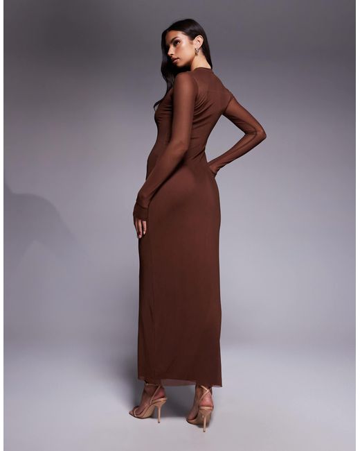AFRM Purple Didi Long Sleeve Mesh Midaxi Dress