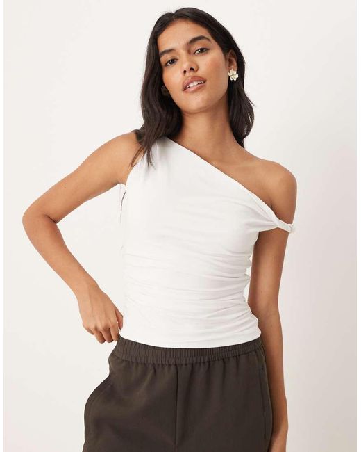 Abercrombie & Fitch White Asymmetric Twist One Shoulder Top