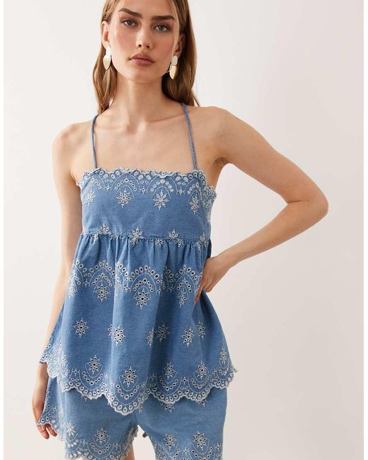 ASOS Blue Denim Embroidered Cami Top