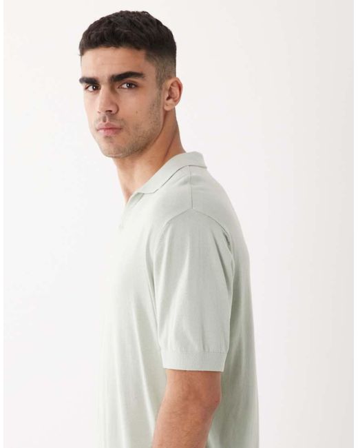 SELECTED Gray Knit Split Neck Polo for men