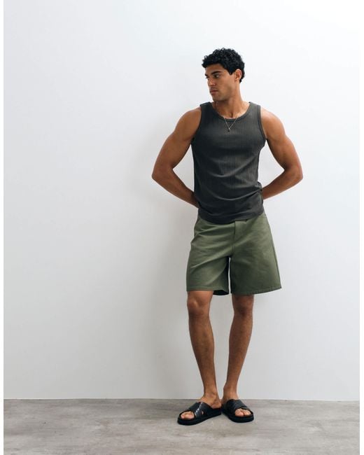 SELECTED Brown Ribbed Tank for men