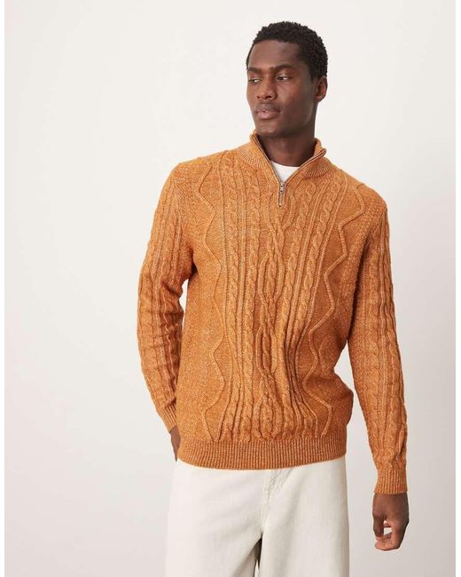ASOS Gebreide Trui Van Zware Stof Met Kabels En Korte Rits in het Brown voor heren