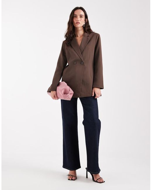 Pieces Brown Oversized Double Breasted Blazer