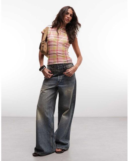 Reclaimed Vintage Multicolor Mesh Mandarin Collar Top