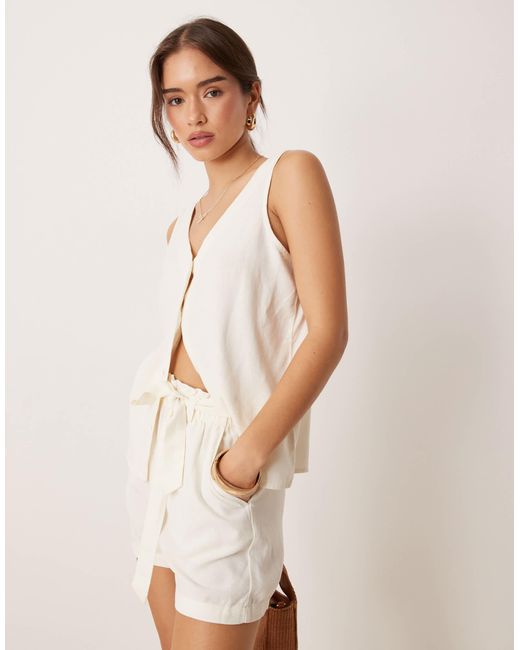 Jdy Natural Linen Mix Waistcoat Co-ord