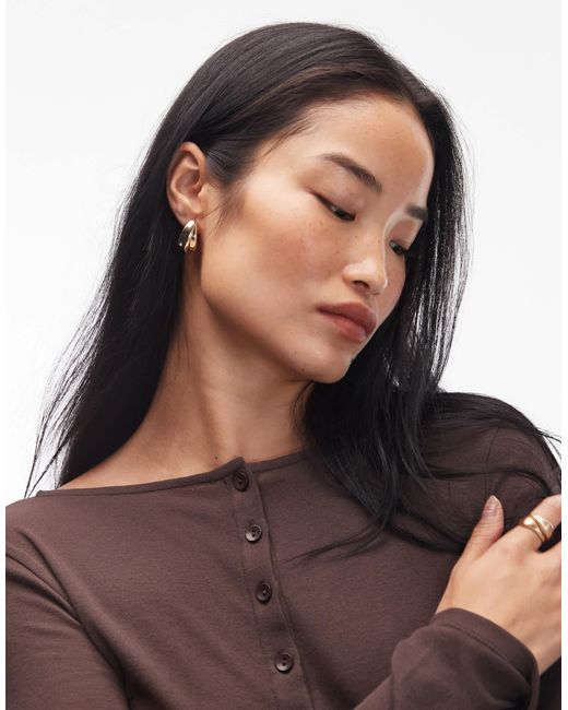 ASOS Brown Button Through Long Sleeve Top