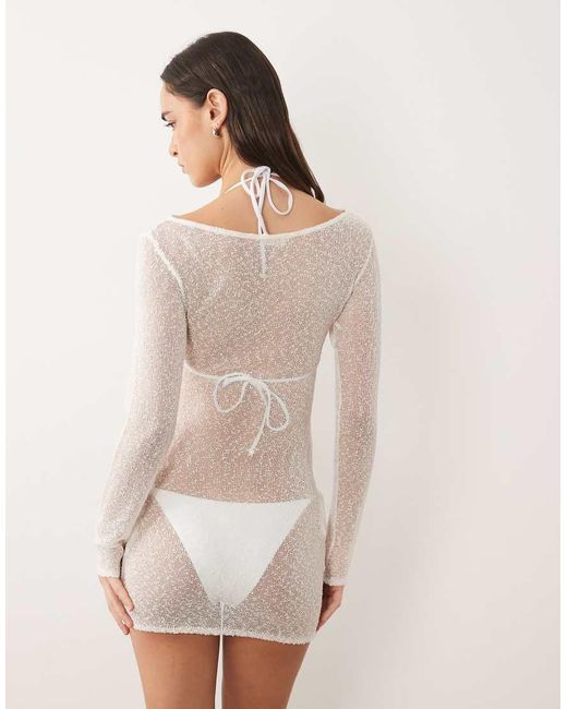 Honest The Label Natural Manis Sheer Knit Mini Dress