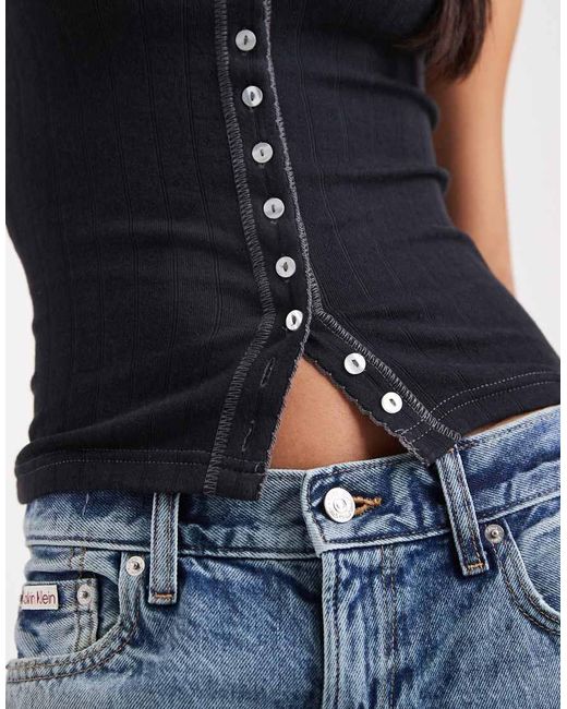 Free People Black End Game Pointelle Tank Top
