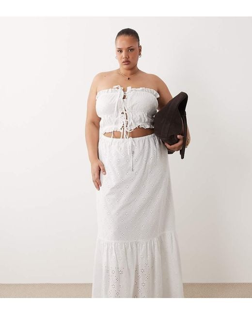 Esmee Curve White Tie Front Maxi Broderie Beach Skirt