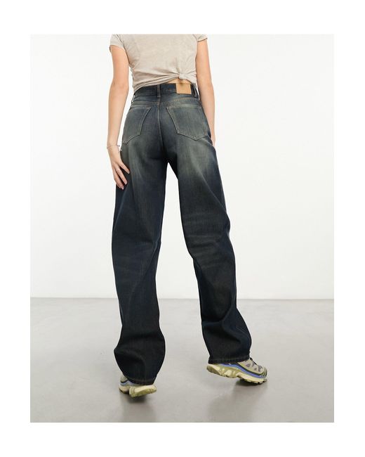 Rail - jean droit ample à taille mi-haute - délavé Weekday en coloris White
