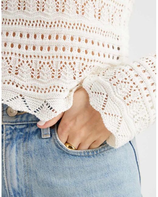ONLY White Long Sleeve Crochet Top