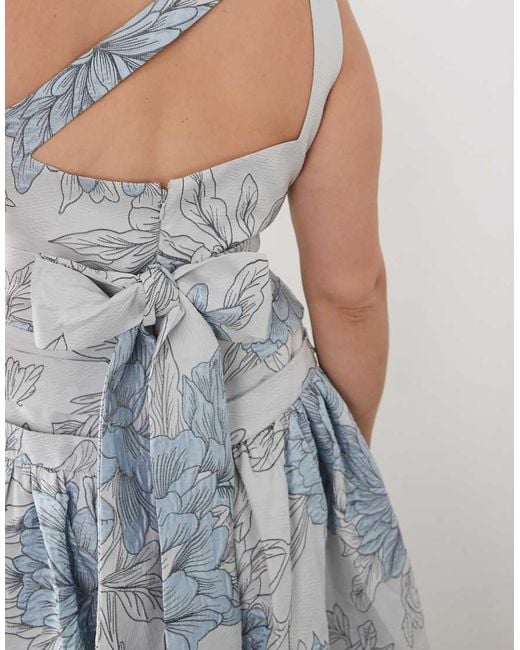 ASOS Blue Curve Jacquard Maxi Dress With One Shoulder Detail