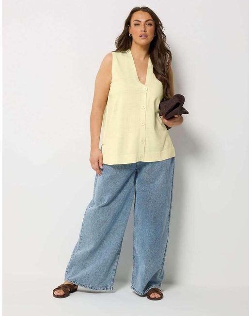 Yours Clothing Natural Knitted Button Front Vest Top