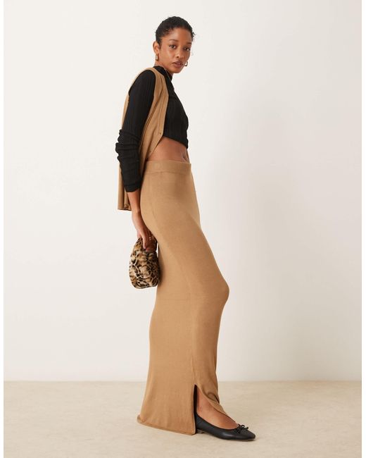 Vila Natural Knitted Maxi Skirt Co-Ord