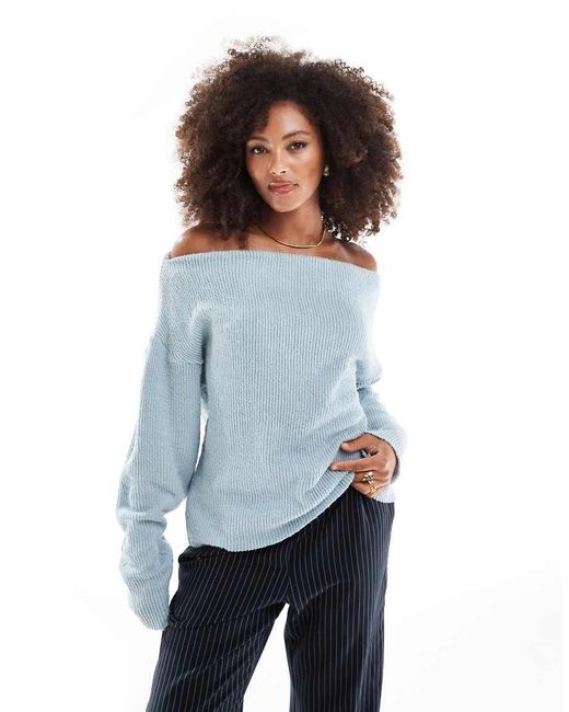 ASOS White Boucle Rib Off Shoulder Sweat