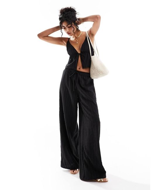 esmé studios Black Esmee Exclusive Beach Textured Wide Leg Trouser Co-ord