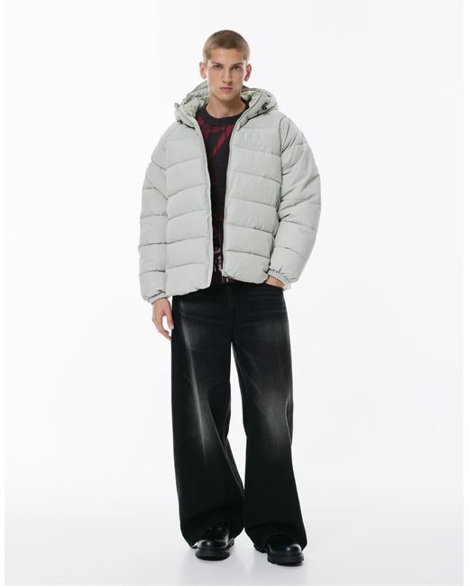 Pull&Bear Gray Stwd Hooded Puffer Jacket for men