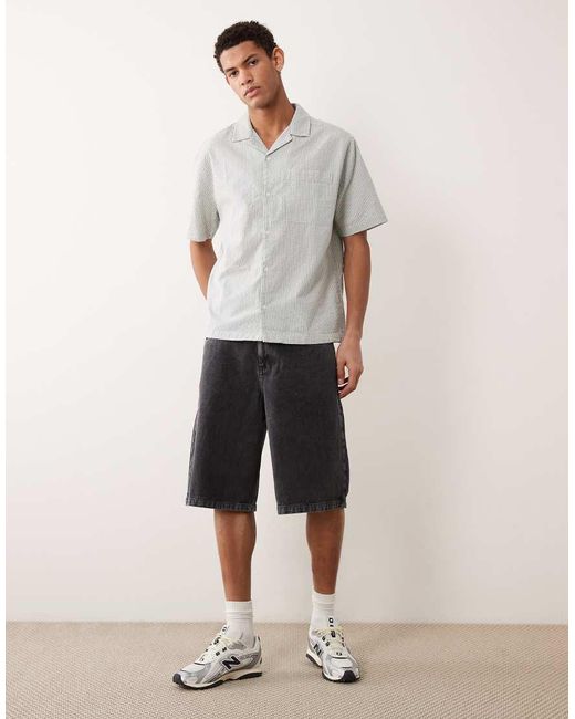 ASOS Gray Relaxed Revere Seersucker Stripe Shirt for men