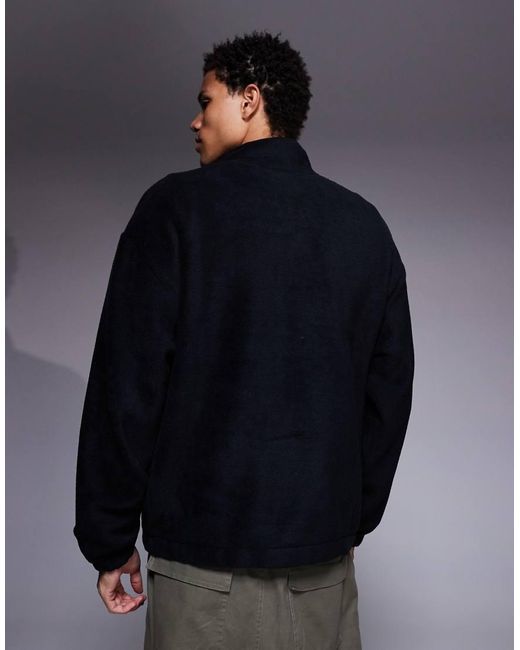Sudadera Polar Negra De Corte Cuadrado Extragrande Con Cuello Alzado Y Cremallera Corta De ASOS de hombre de color Blue