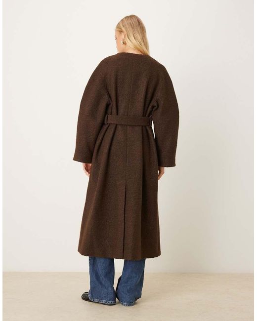 ASOS Brown Collarless Boucle Longline Formal Coat