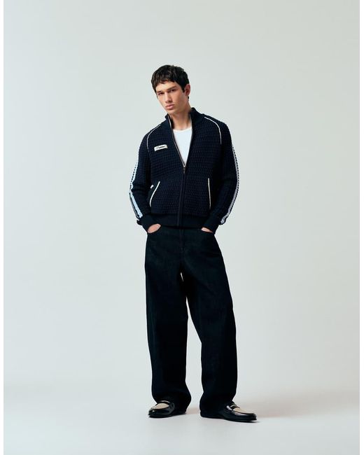 Prohibited Blue Zip Through Knitted Track Jacket for men