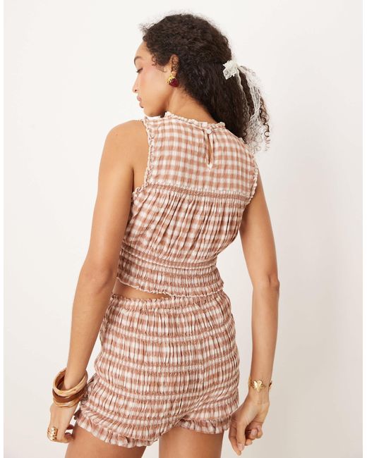 Str - crop top d'ensemble froncé à carreaux avec col montant Stradivarius en coloris Pink