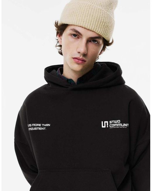 Pull&Bear Black Stwd Hoodie for men