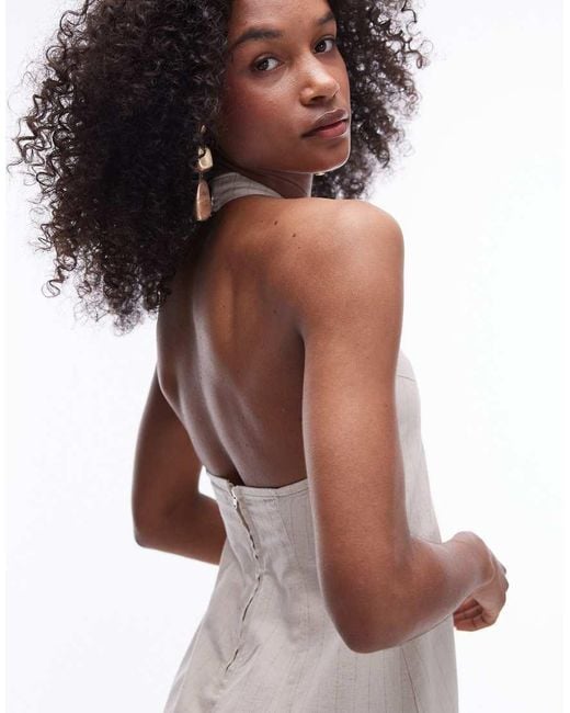 TOPSHOP White Denim Halterneck Mini Dress
