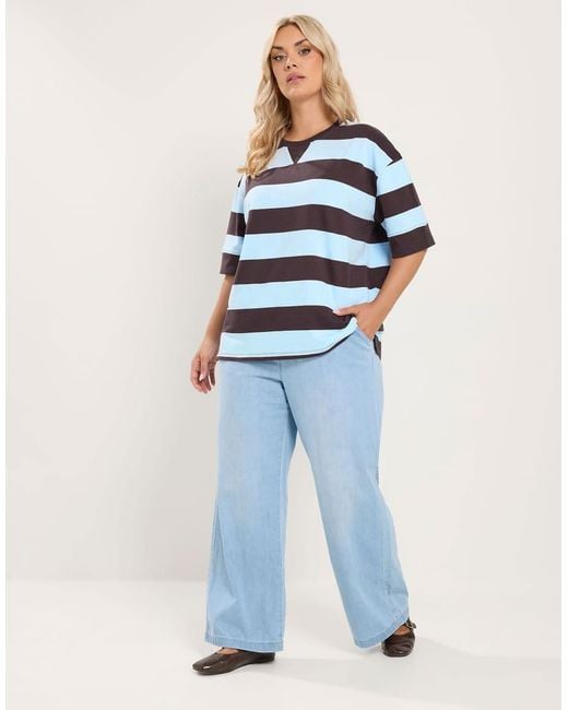 Yours Clothing Blue Stripe Heavyweight T-Shirt