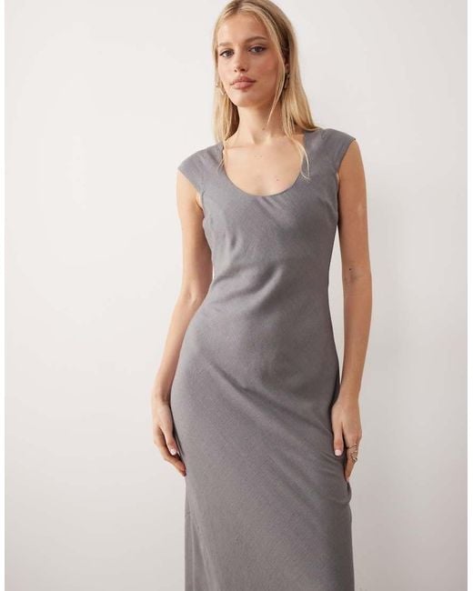 ASOS Gray Scoop Neck Bias Maxi Dress