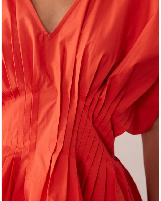 ASOS Red V Neck Nipped Waist Peplum Maxi Dress