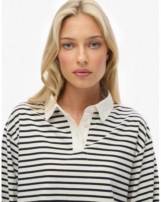 Superdry White Athletic Essentials Cropped Stripe Rugby Top