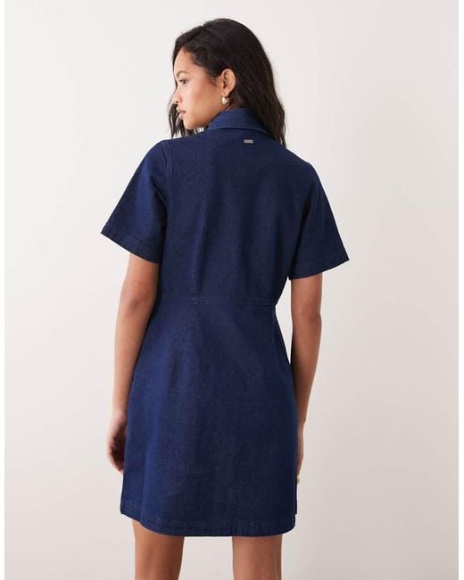 Barbour Blue Maia Button Through Collared Denim Mini Dress
