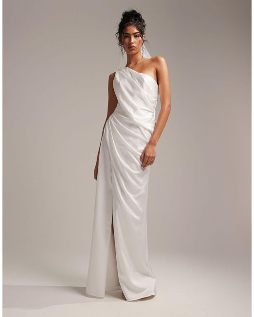 ASOS White Bridal Satin One Shoulder Draped Wedding Dress