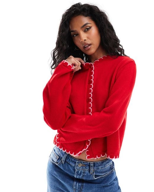 Miss Selfridge Asos Design Blanket Stitch Cardigan in Red Lyst
