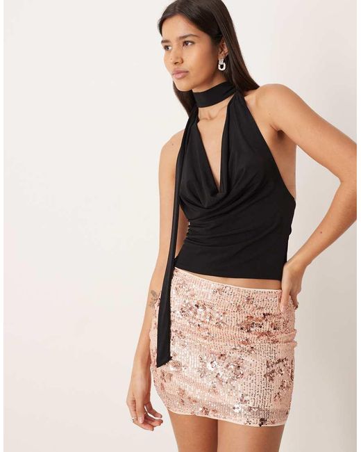 ASOS Pink Floral Allover Sequin Mini Skirt