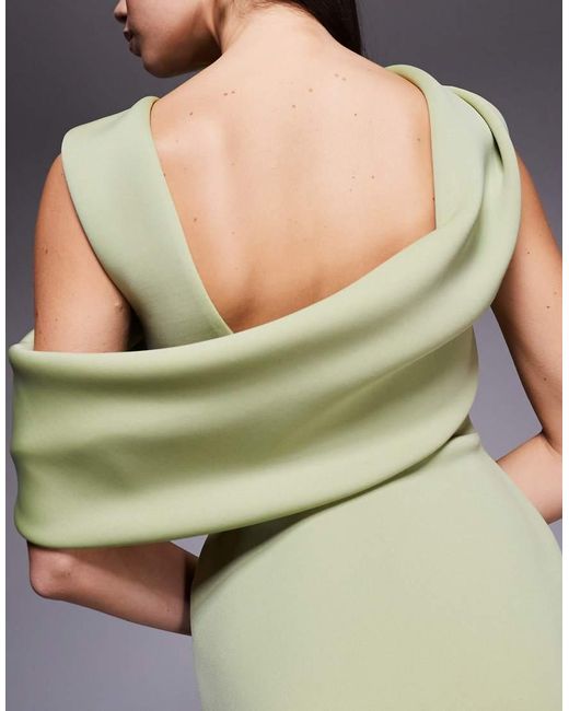 ASOS Green Drape Cut Out Shoulder Pencil Dress
