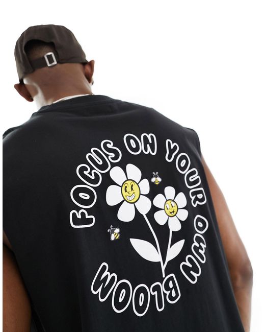Camiseta negra sin mangas con estampado floral Another Influence de hombre de color Black